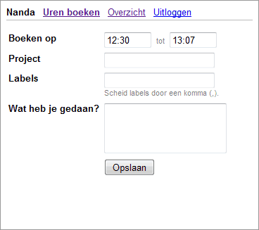 Uren boeken op de mobiele versie van Nanda