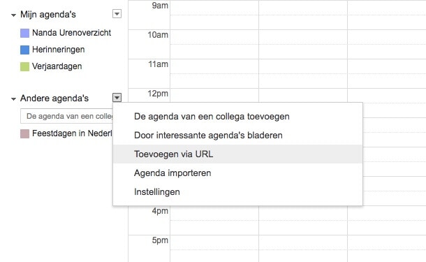 Nanda urenregistratie - Google Agenda toevoegen via url 2