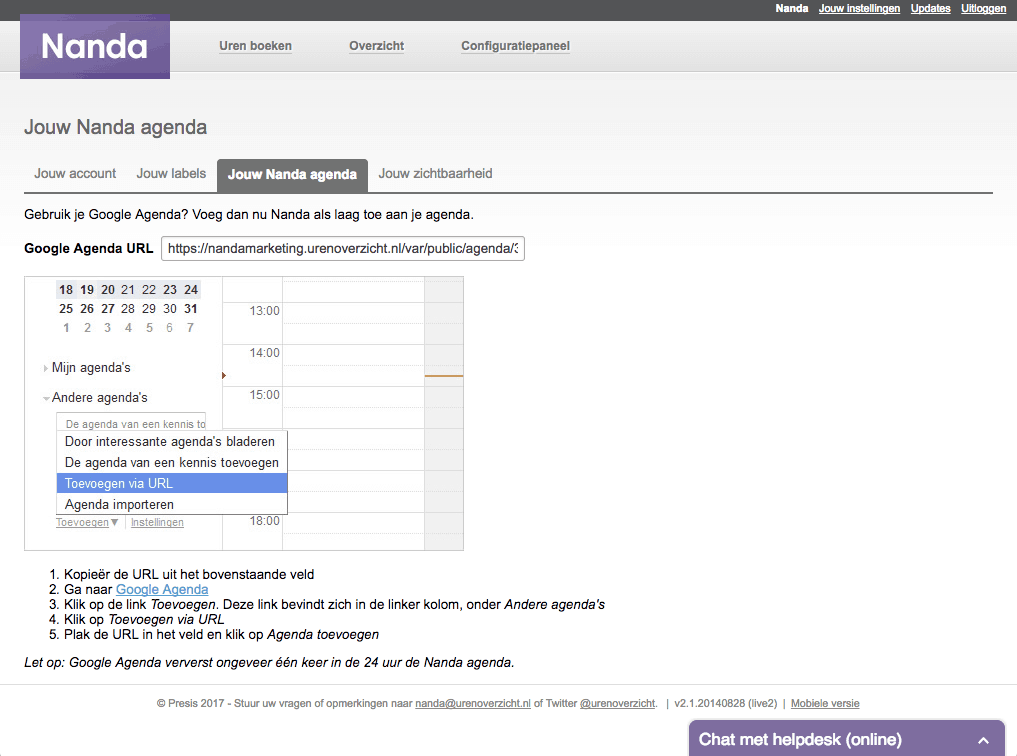 Nanda urenregistratie - Google Agenda