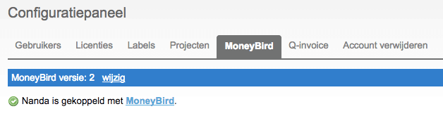 Nanda urenregistratie - Moneybird koppeling - bevestiging gelukt