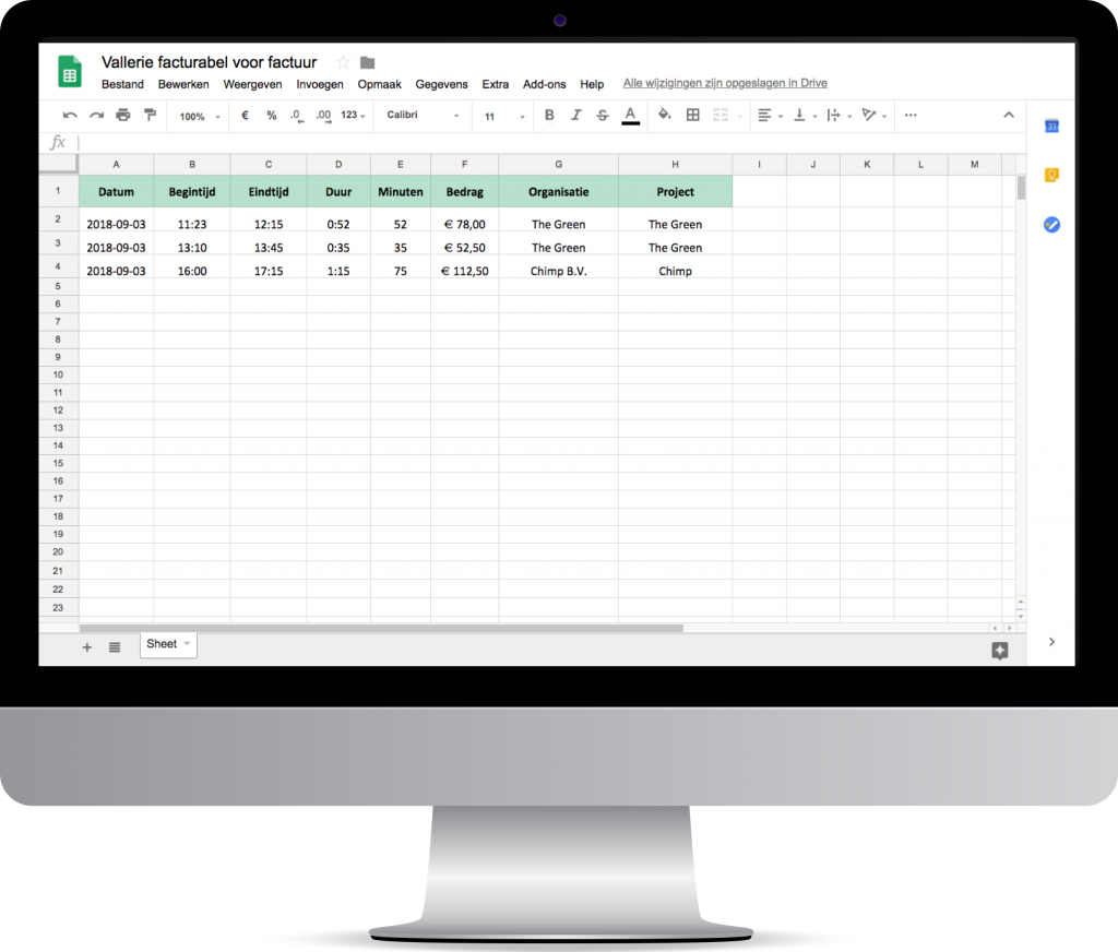 Nanda Urenoverzicht - Kennisbank - exporteren naar excel - eindresultaat