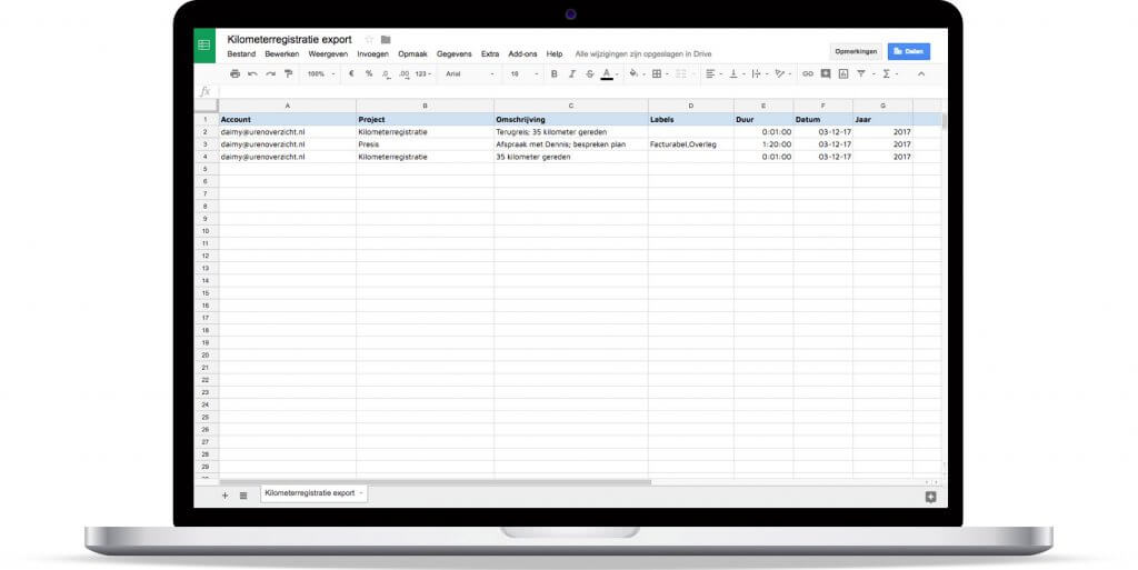 Nanda export CSV naar Spreadsheet - goedkeuring van de uren