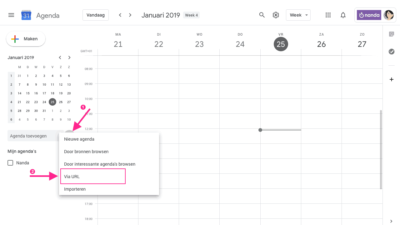 Nanda urenoverzicht - Google Agenda laag - stap 2