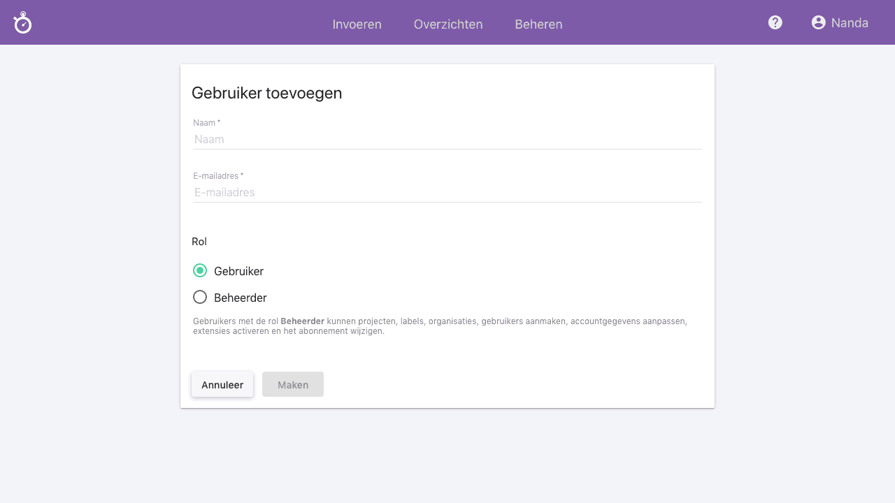 Nieuwe gebruiker toevoegen in Nanda