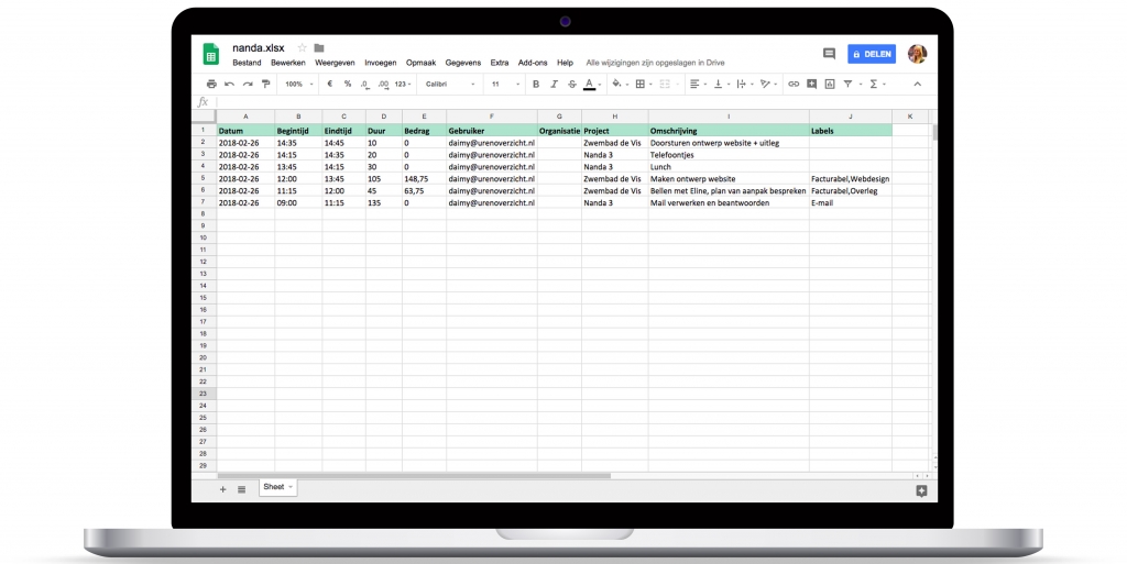 Nanda urenoverzicht - update Nanda 3 - nieuwe features - Excel export