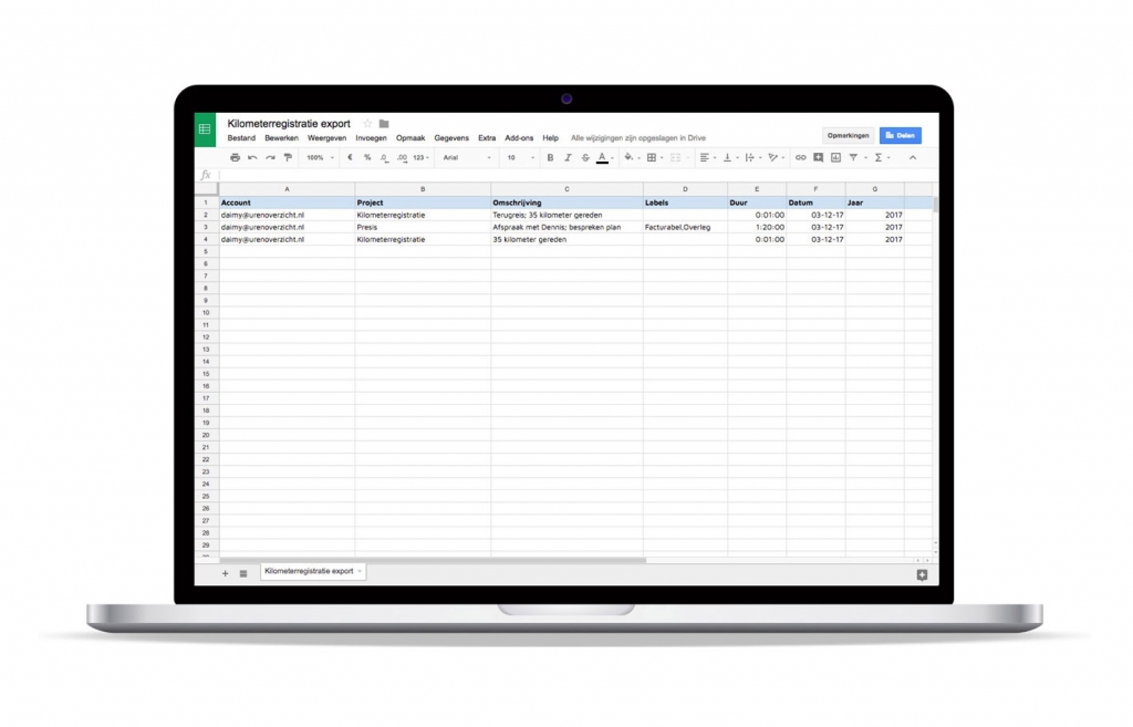 1 Nanda urenoverzicht - Online uren registreren - Excel export