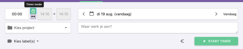 Nanda Urenoverzicht - Timer aanzetten