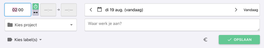 Nanda Urenoverzicht - timer invullen tijdblok