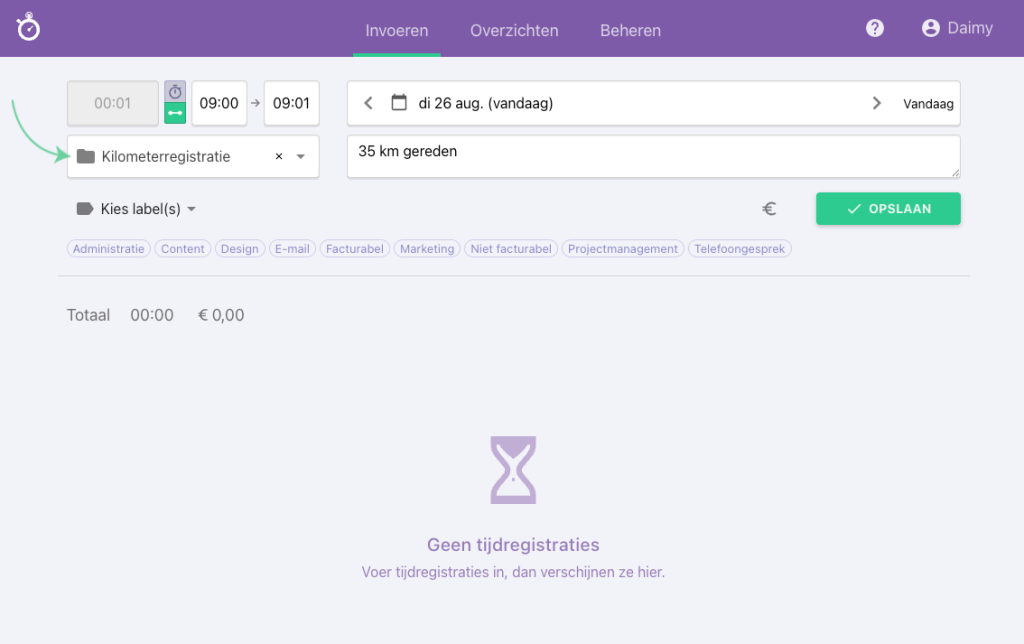 Nanda urenoverzicht - Kilometerregistratie project