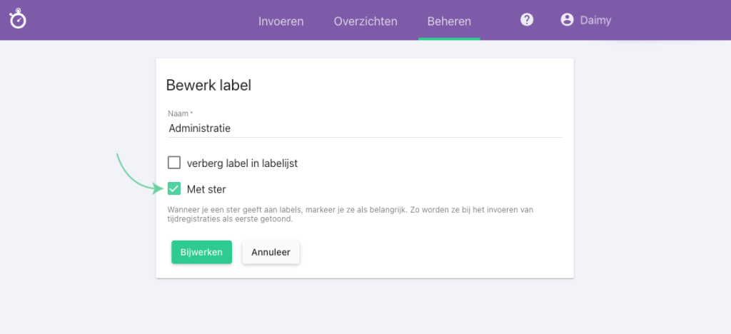 Nanda urenoverzicht - label favorieten
