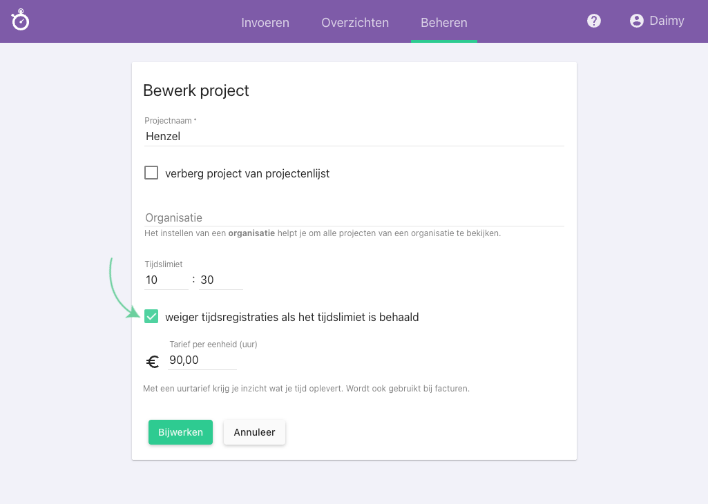 Nanda urenoverzicht - tijdslimiet instellen - weigeren limiet