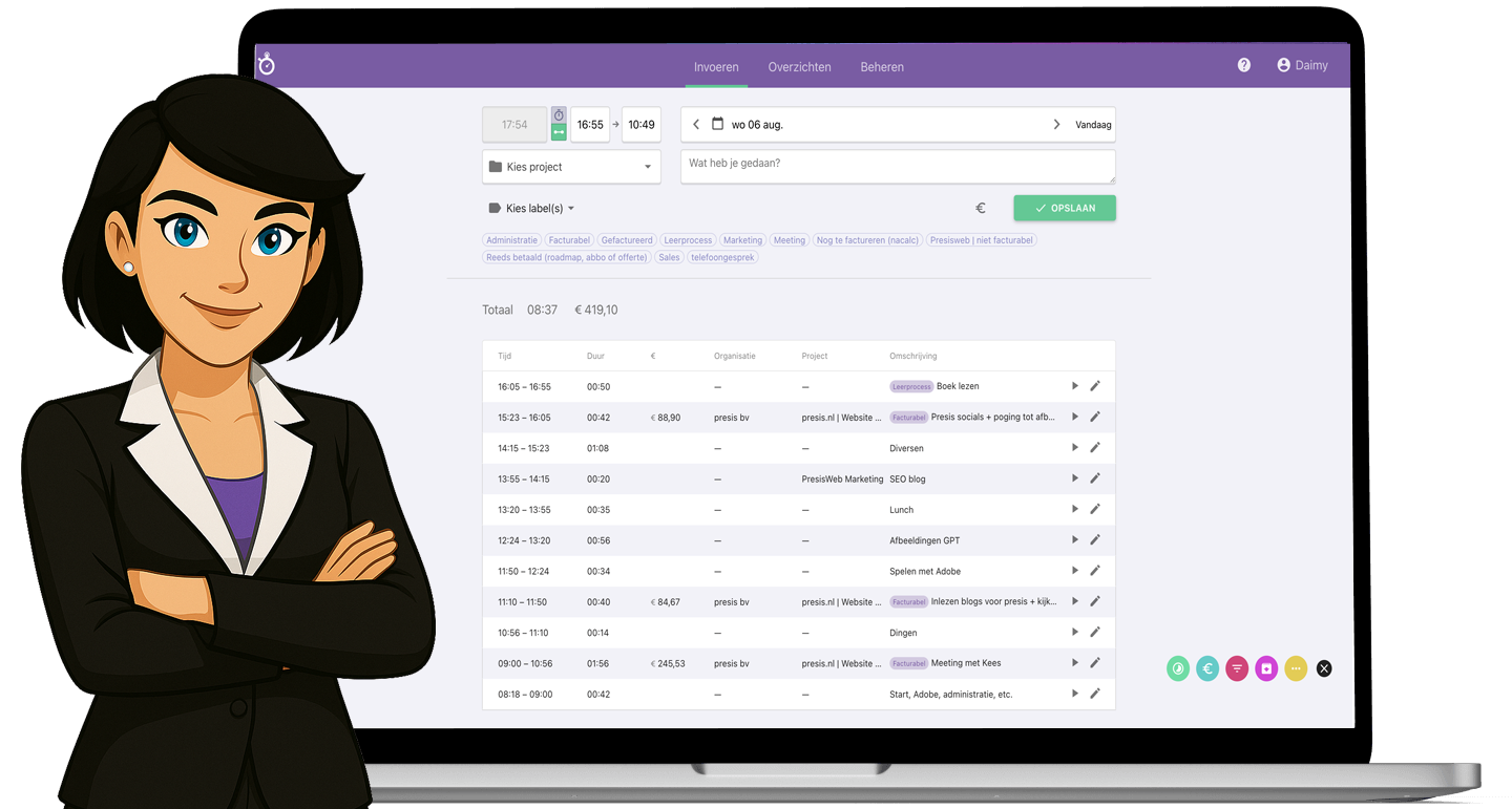 Nanda urenoverzicht - online urenregistratie - goede urenregistratie