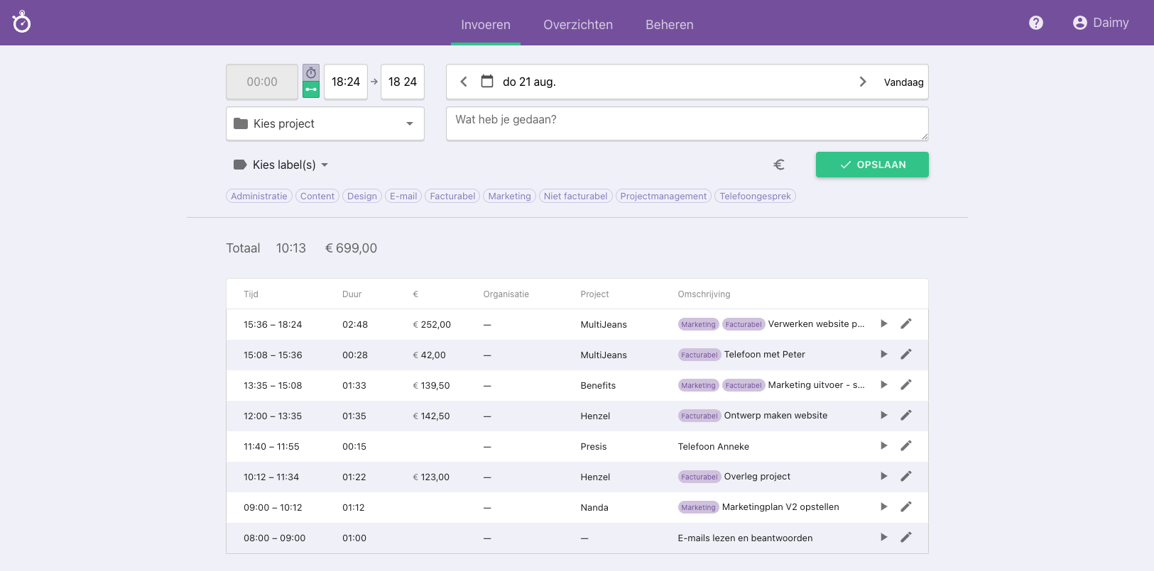 Nanda Urenoverzicht - Uren bijhouden in Excel